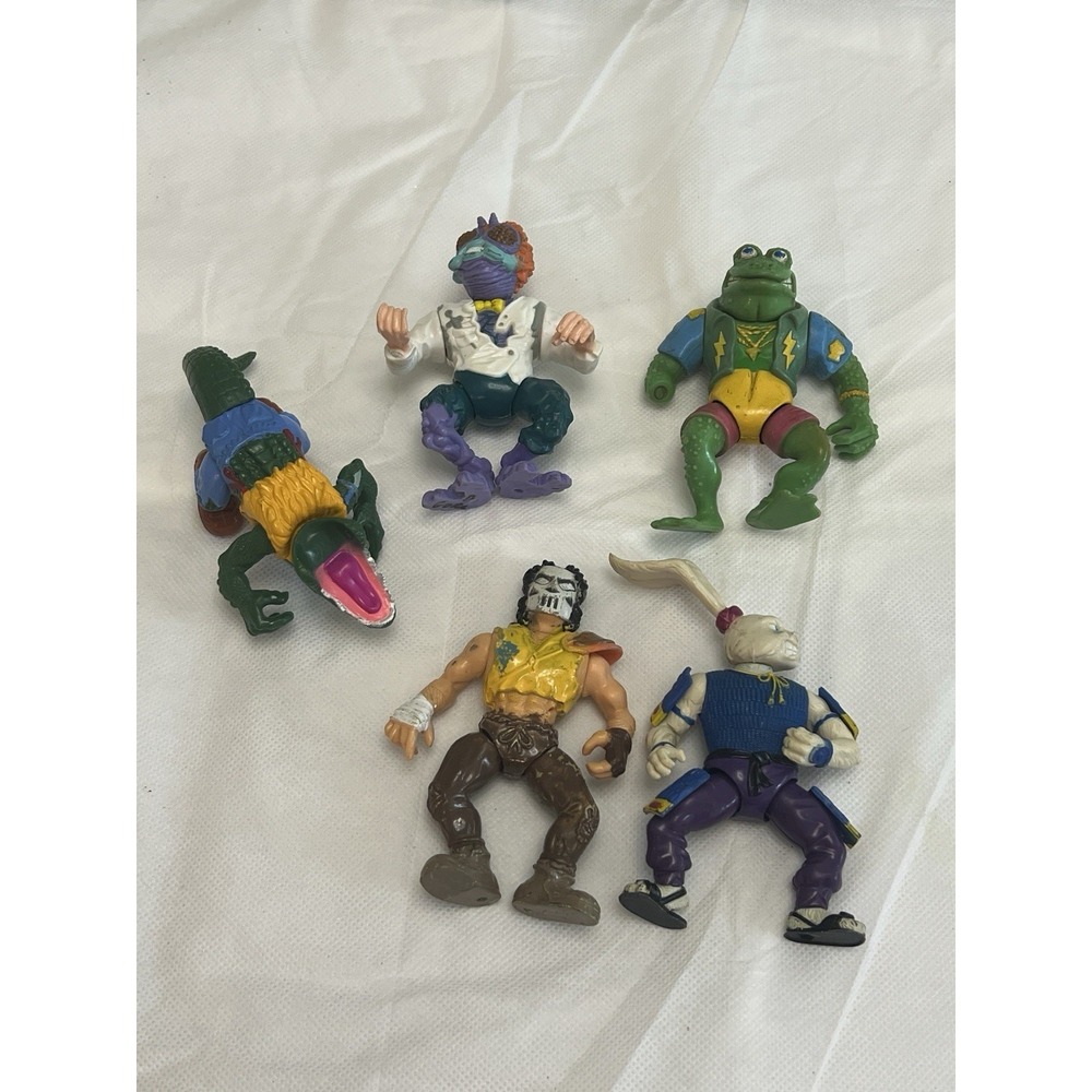 Vintage TMNT Leatherhead Genghis Frog Professor Perry Figure Lot Mighty Max